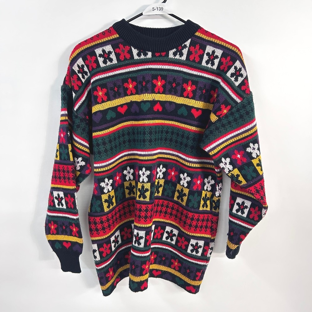 Vintage Fair Isle Grandpa Sweater Maria Bonita Malhas G Brazil 90s Acrylic Knit